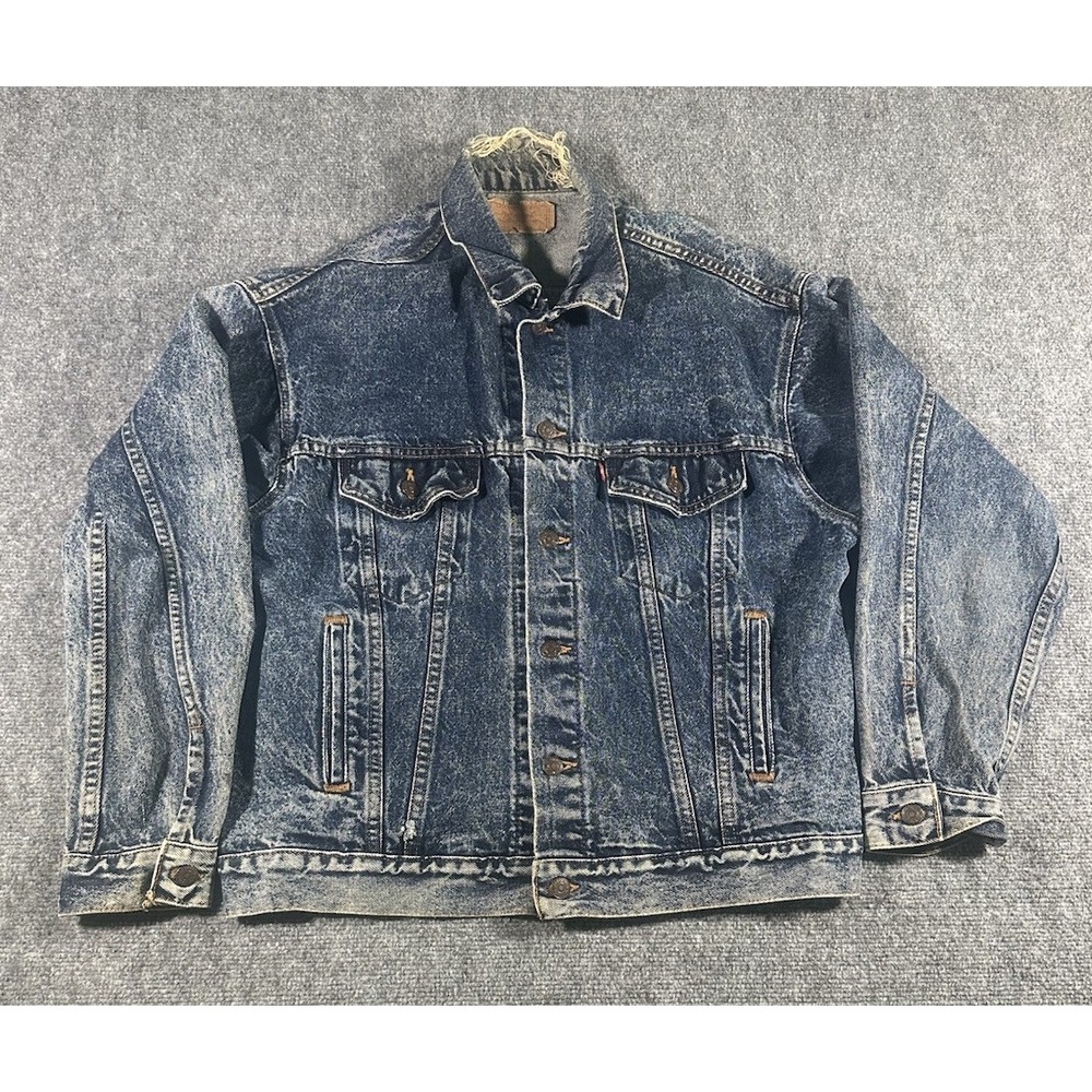 VTG 80's Levi's Men's Trucker Jacket Blue Acid Wash Distressed Sz L USA 70507